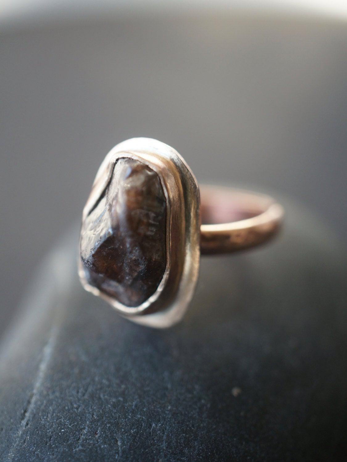 Bronze and rough brown zircon ring, size 7
