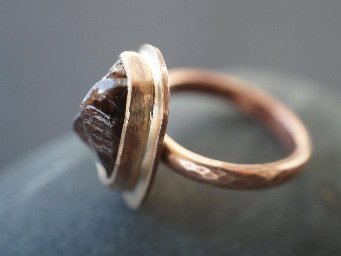 Bronze and rough brown zircon ring, size 7