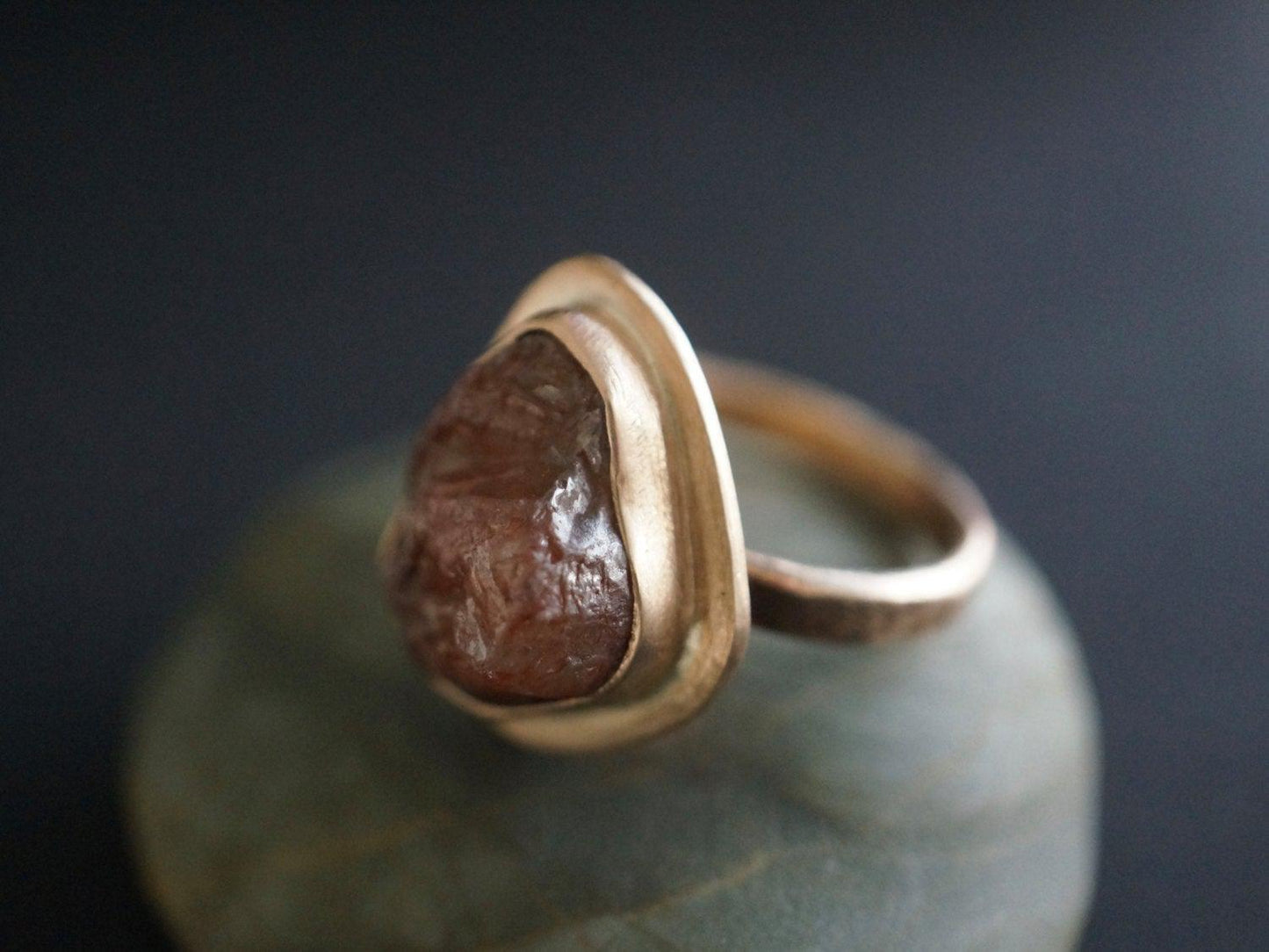 Bronze ring with rough zircon, size 8.25