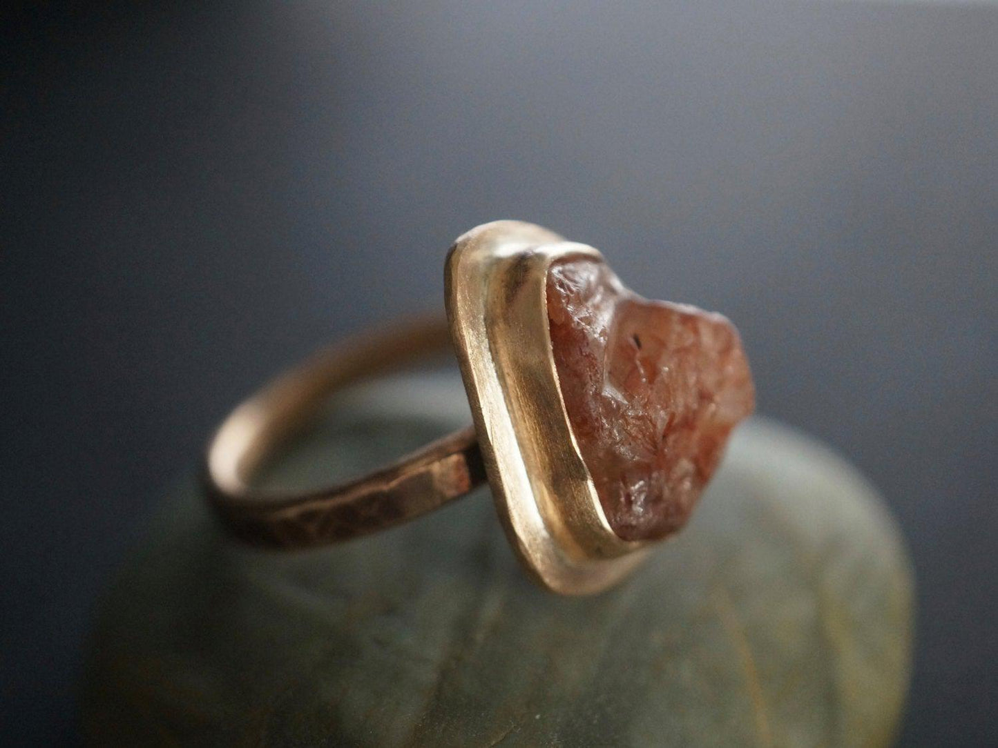 Bronze ring with rough zircon, size 8.25