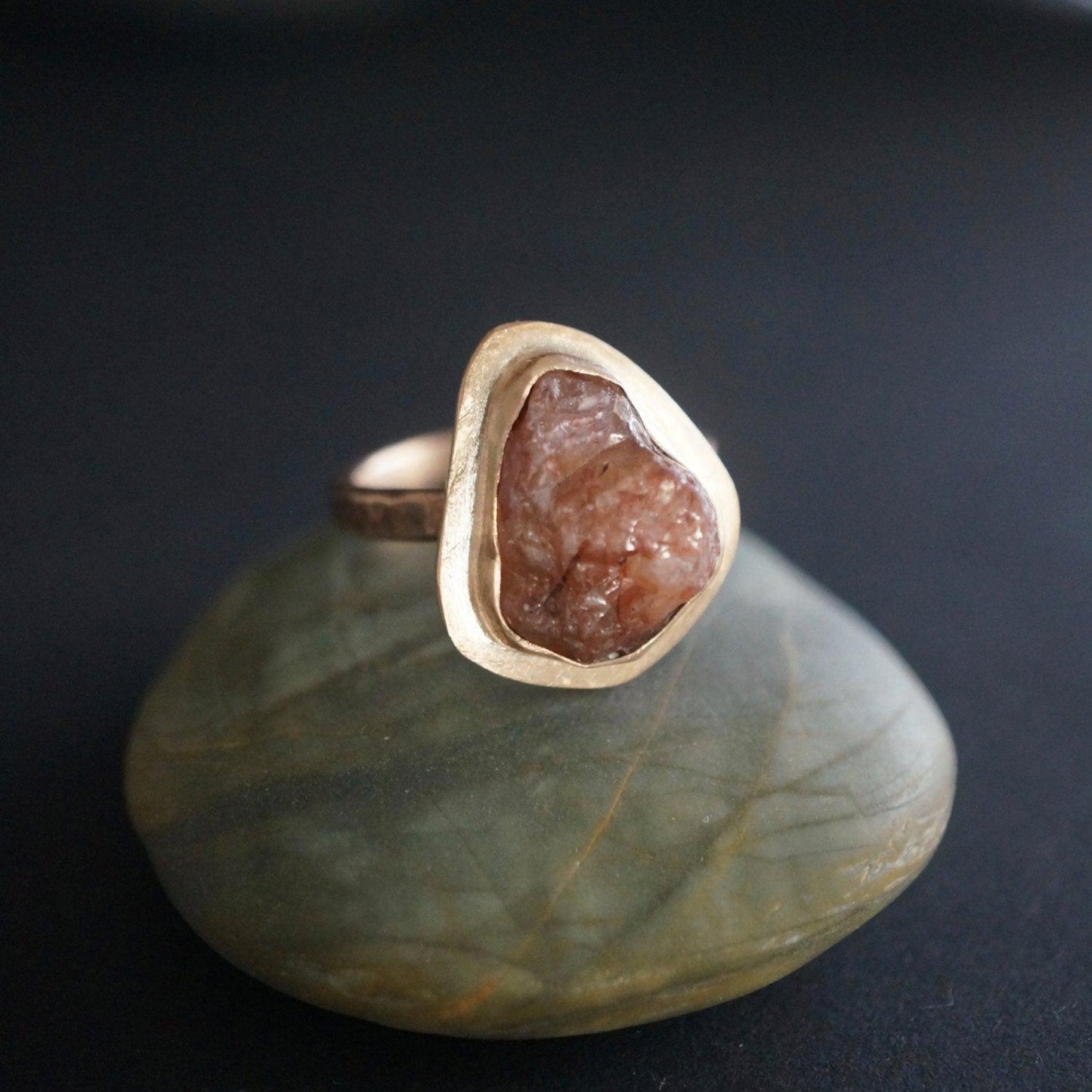 Bronze ring with rough zircon, size 8.25