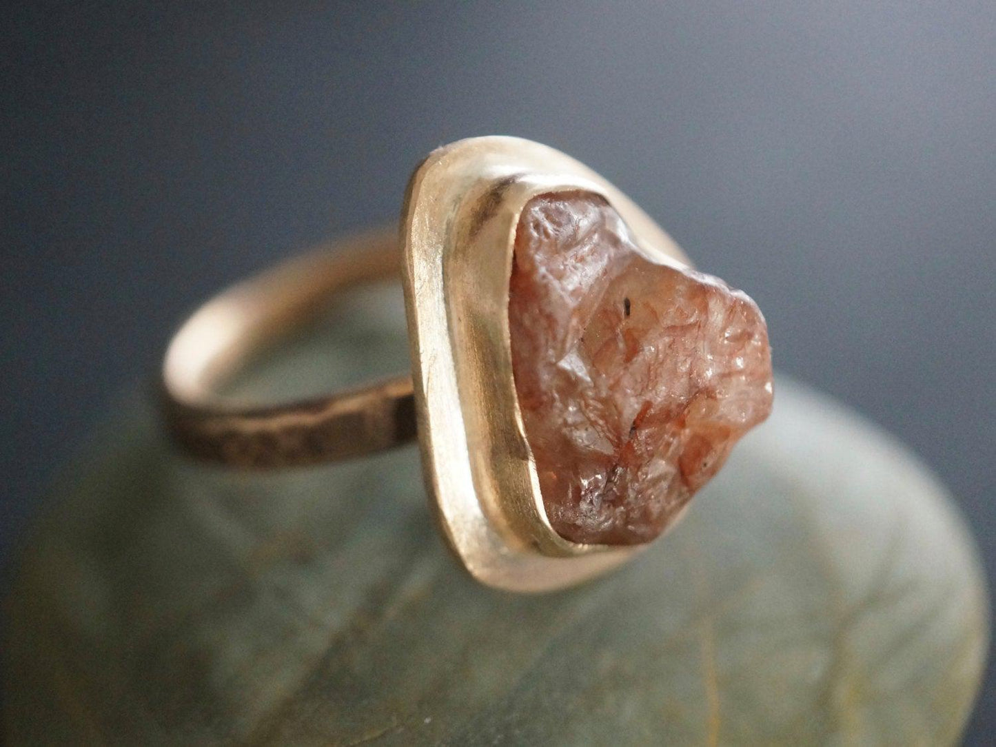 Bronze ring with rough zircon, size 8.25