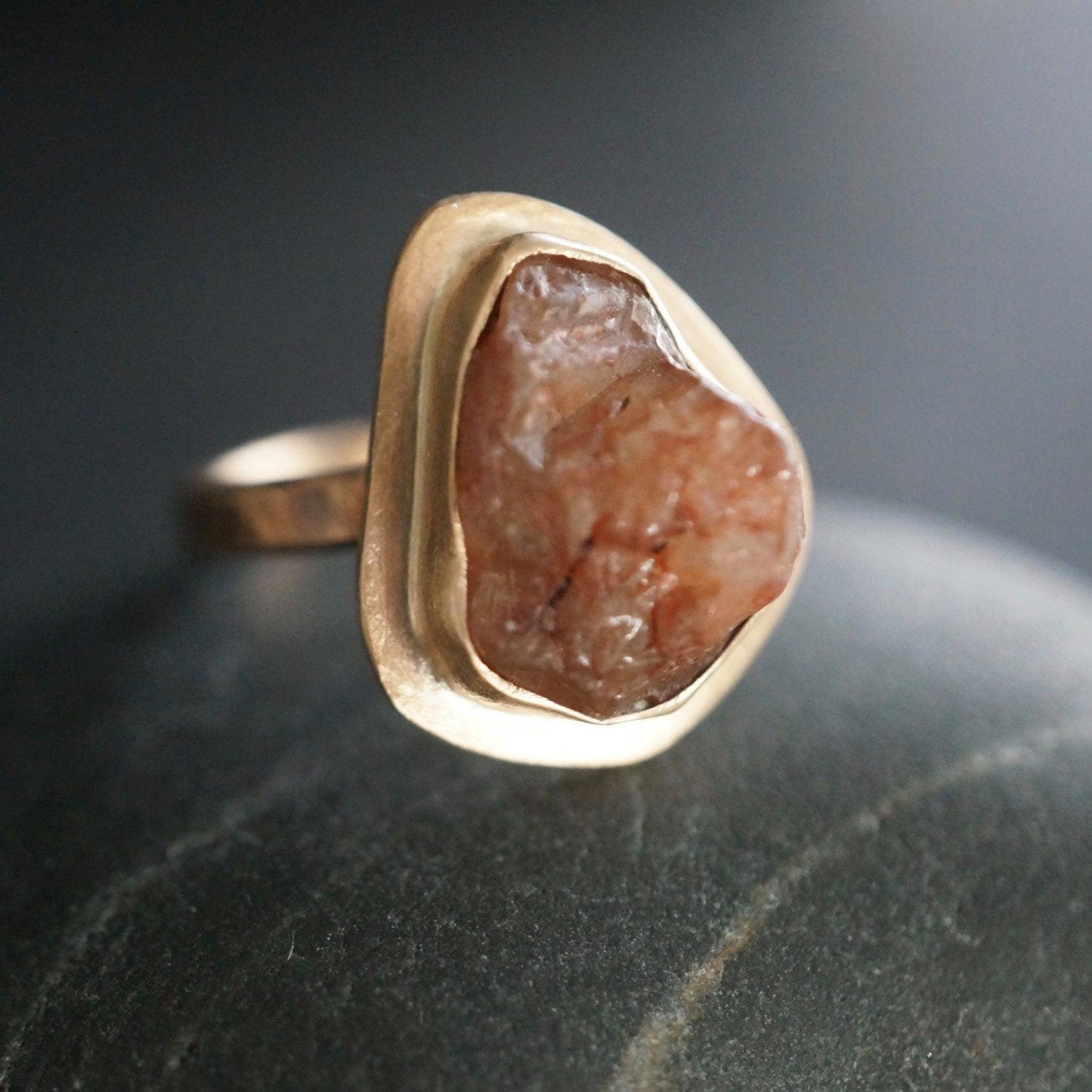 Bronze ring with rough zircon, size 8.25