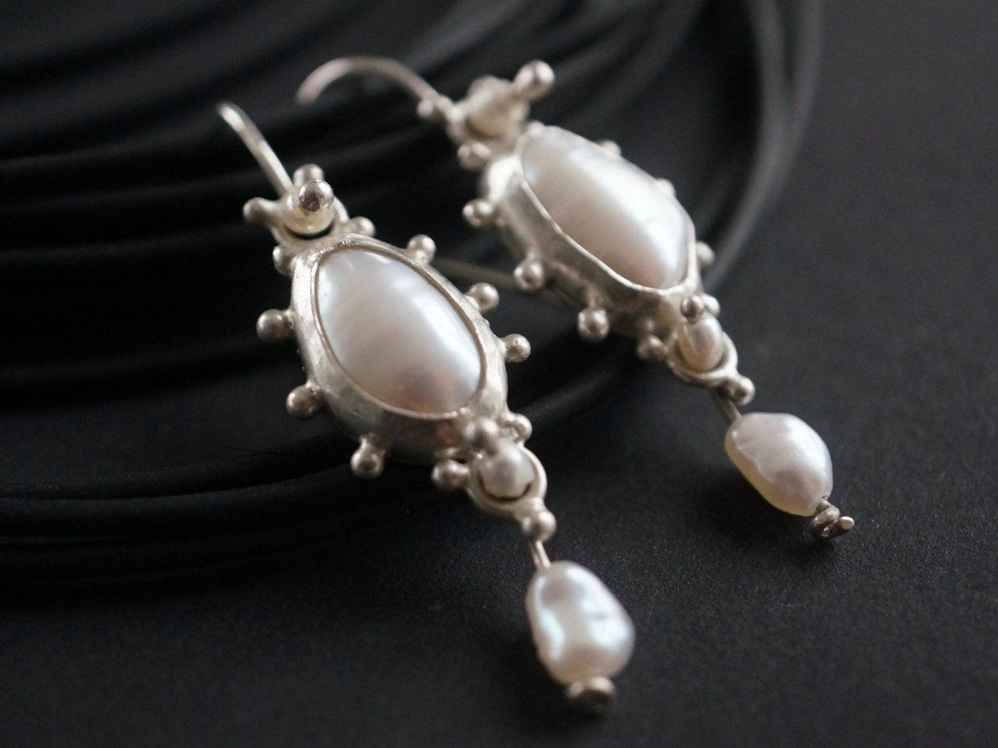 Dangly sterling silver and  freshwater pearl earrings