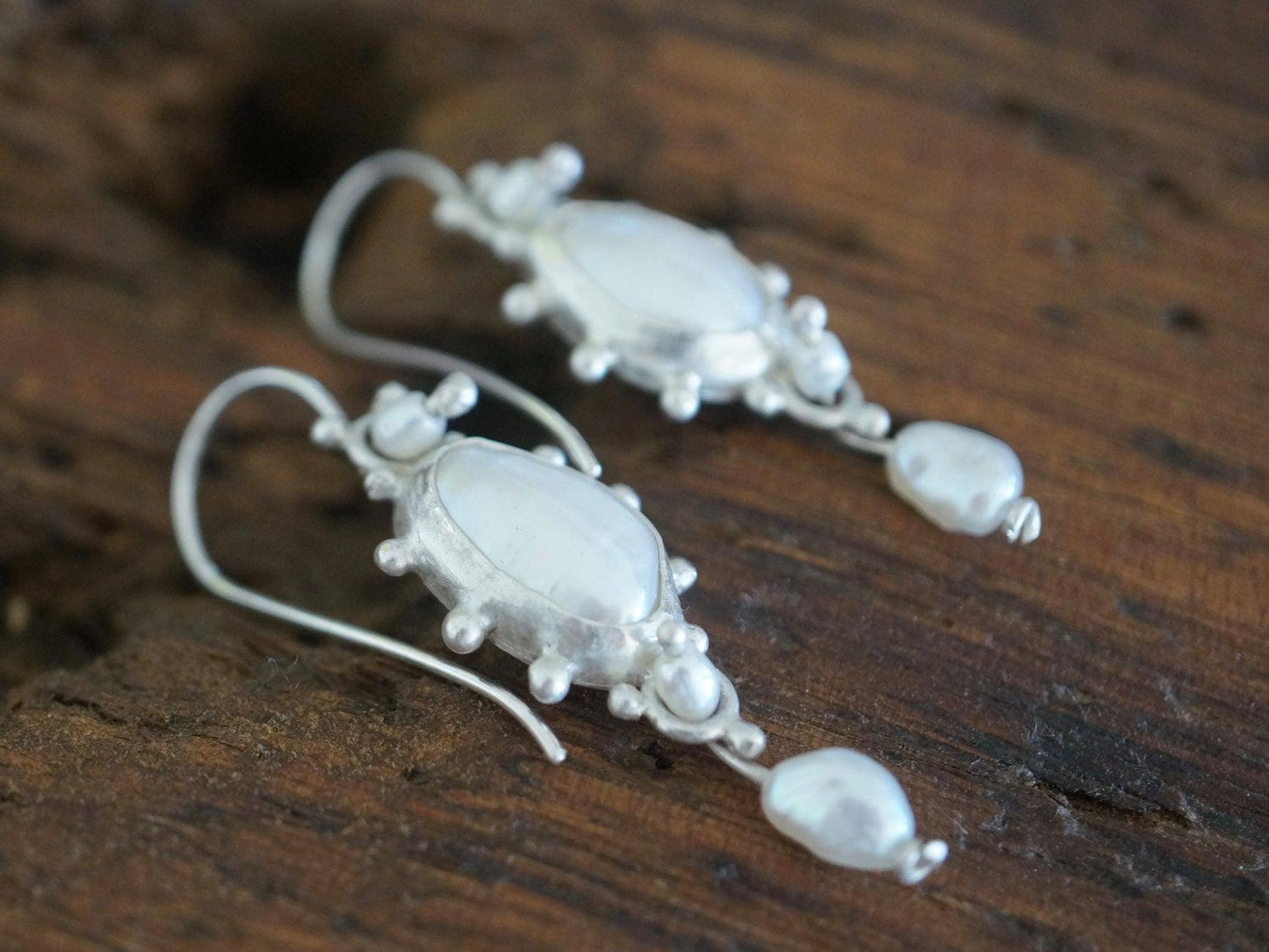 Dangly sterling silver and  freshwater pearl earrings
