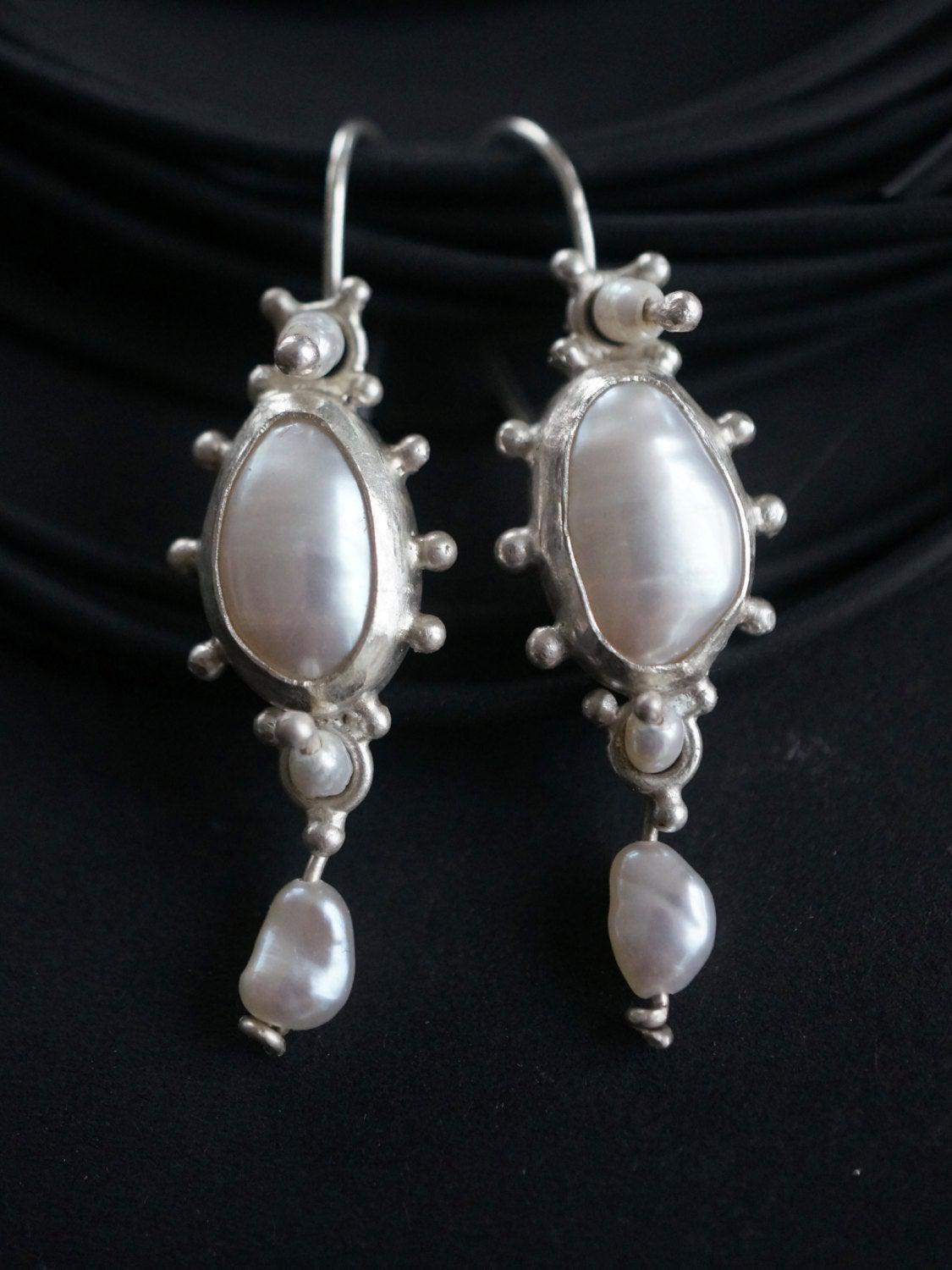 Dangly sterling silver and  freshwater pearl earrings