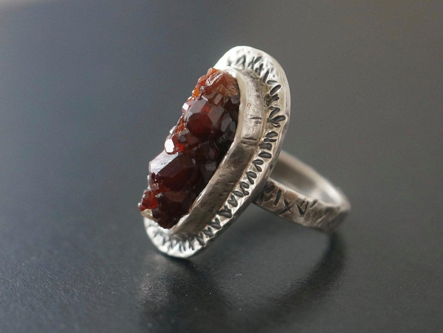 Rough garnet and sterling silver ring, size 7.25