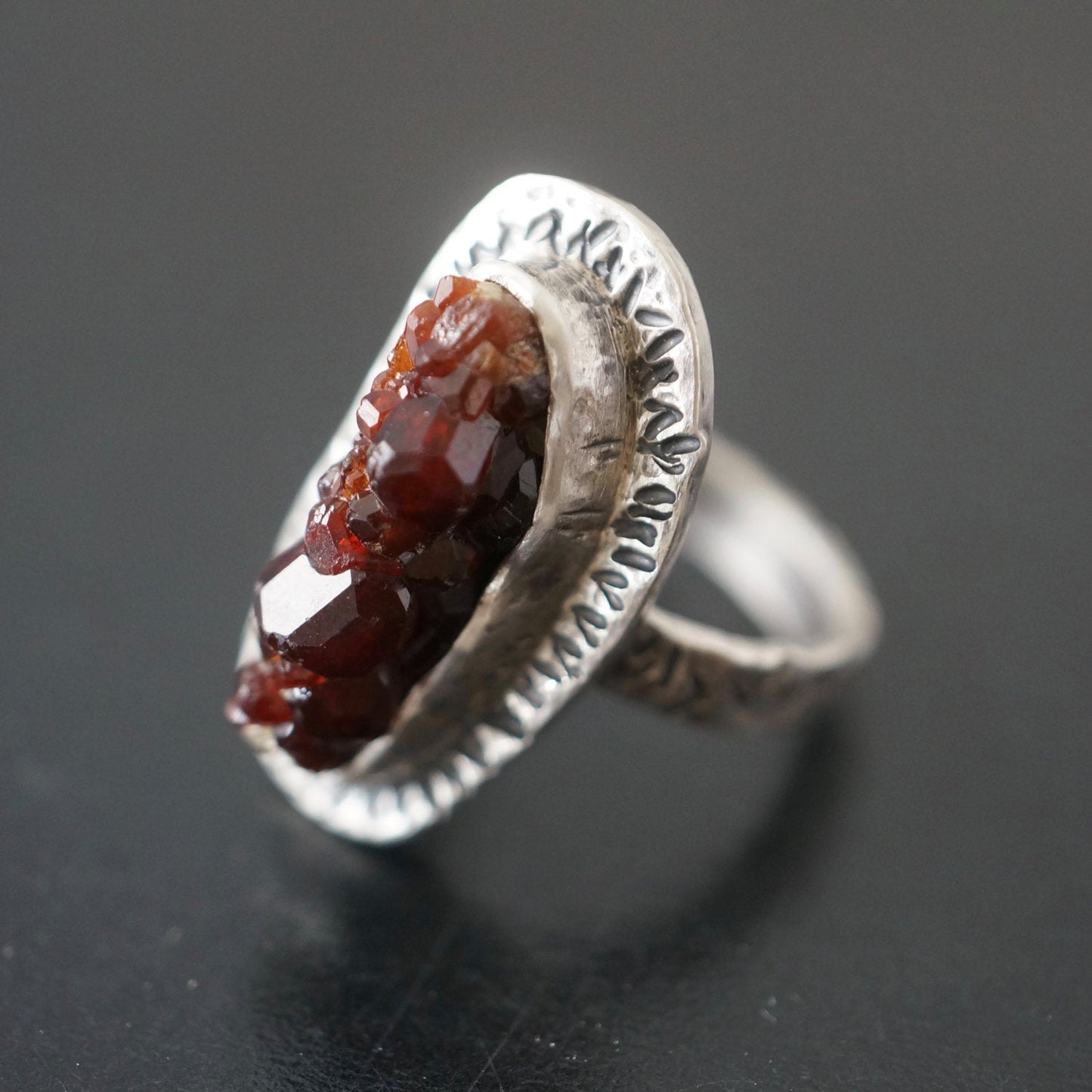Rough garnet and sterling silver ring, size 7.25