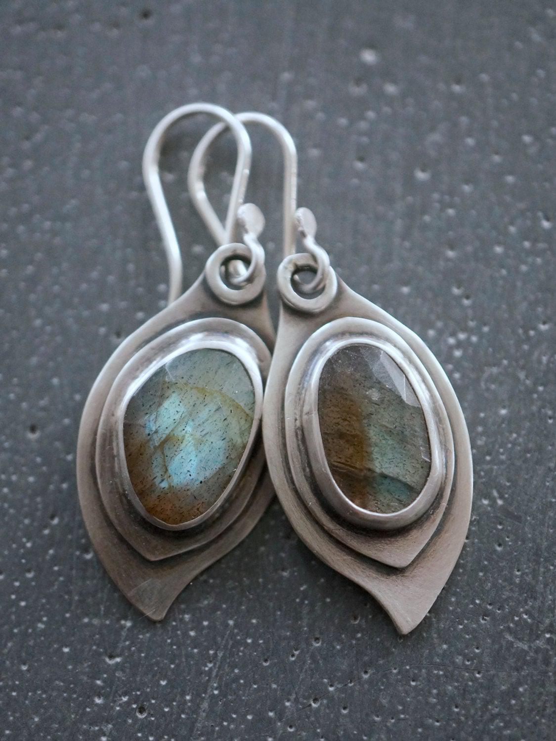 Labradorite leaf earrings,