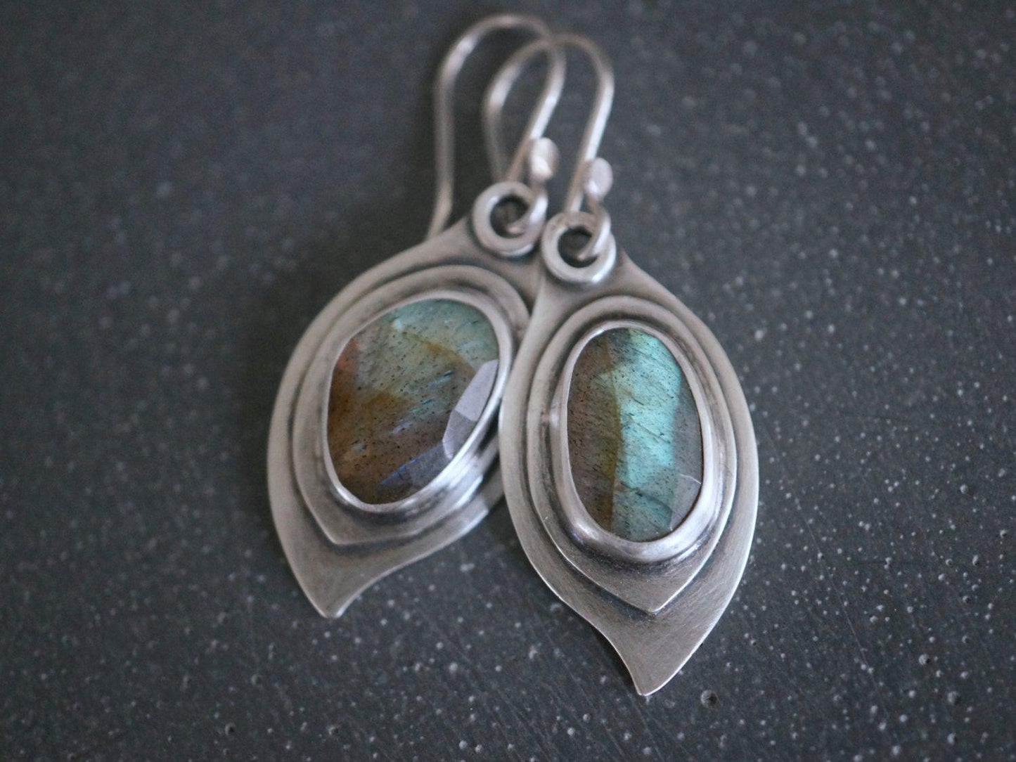 Labradorite leaf earrings,