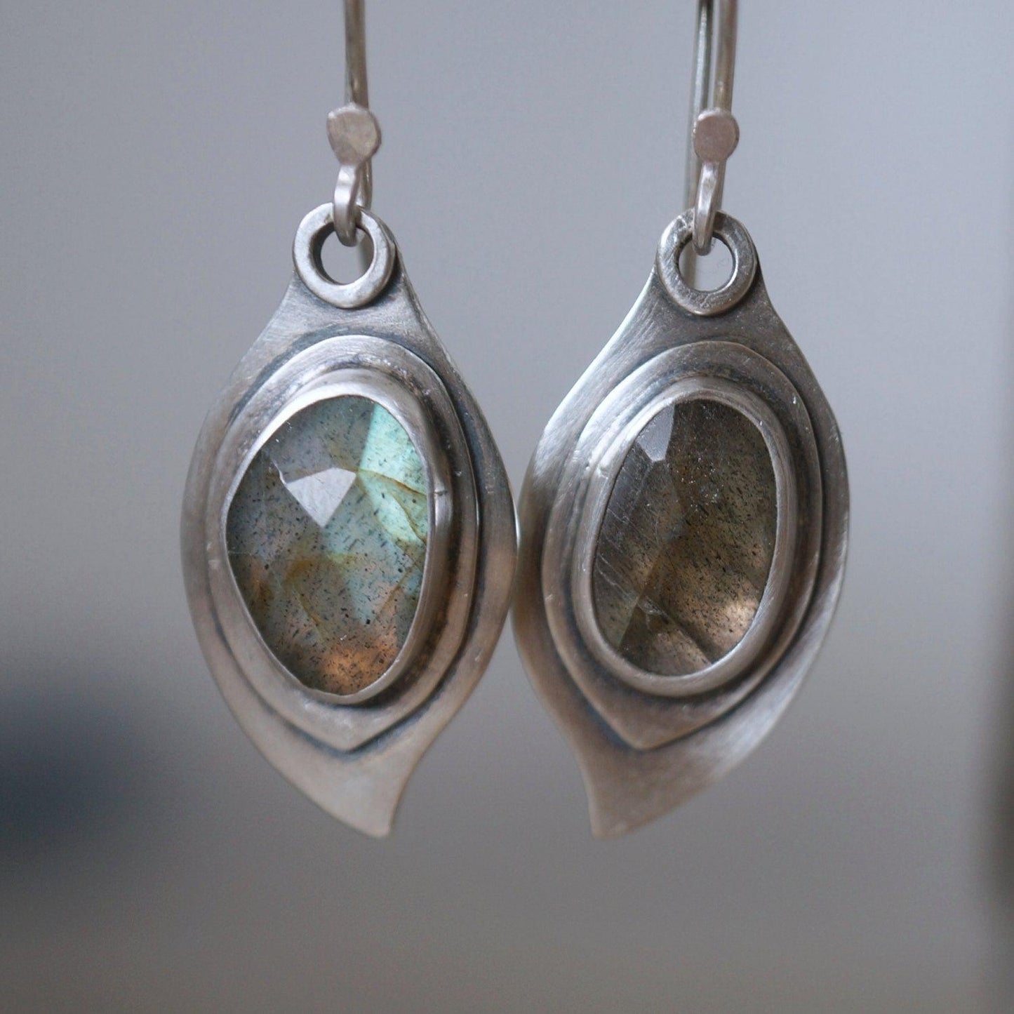 Labradorite leaf earrings,